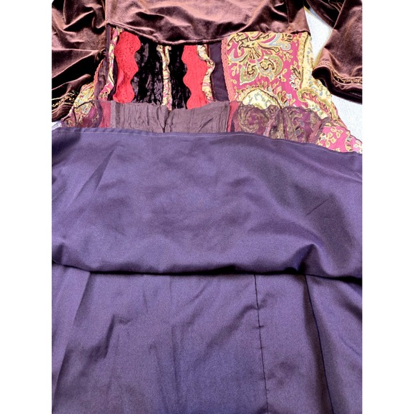 VTG‎ Y2K Bandolino Dress Women's 12 Brown Velvet Paisley Beaded Gypsy Whimsigoth - Picture 7 of 13